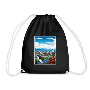 Reykjavik Iceland Vintage Travel Poster Souvenir - Drawstring Bag - black - Front