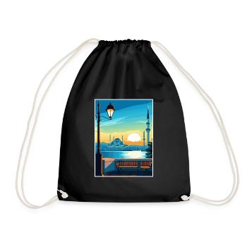 Istanbul Decoration Turkey Vintage Travel Poster - Drawstring Bag - black - Front