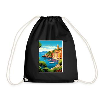 Portofino Italie Vintage voyage affiche WPA Souvenir - Sac de sport léger - noir - Devant