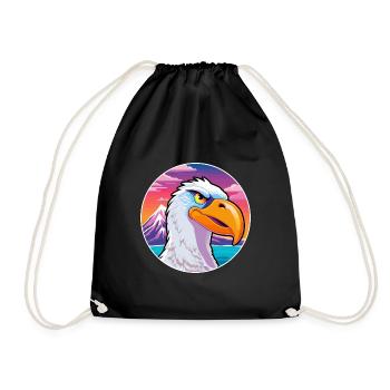 Albatross Watercolor Cartoon Kawaii Pet Animal Col - Drawstring Bag - black - Front