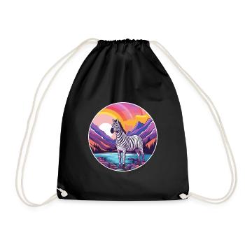 Zebra Watercolor Cartoon Kawaii Pet Animal Colorfu - Drawstring Bag - black - Front