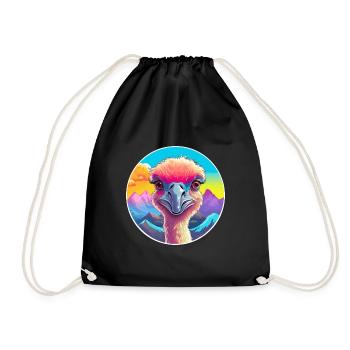 Strauß Aquarell Karikatur Kawaii Haustier Tier Farbe - Turnbeutel - Schwarz - Vorne