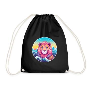 Lion Watercolor Cartoon Kawaii Pet Animal Colorful - Drawstring Bag - black - Front