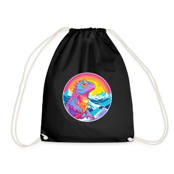 Chameleon Watercolor Cartoon Kawaii Pet Animal Col - Drawstring Bag - black - Front