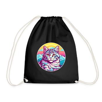 Katze Aquarell Karikatur Kawaii Haustier Tier Bunt - Turnbeutel - Schwarz - Vorne