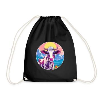 Kuh Aquarell Karikatur Kawaii Haustier Tier Bunt - Turnbeutel - Schwarz - Vorne