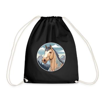 Pferd Aquarell Karikatur Kawaii Haustier Tier Farbefu - Turnbeutel - Schwarz - Vorne