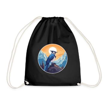 Blue Jay Watercolor Cartoon Kawaii Pet Animal Colo - Drawstring Bag - black - Front