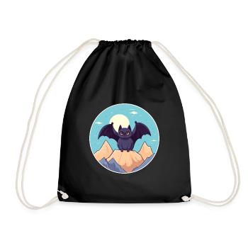 Fledermaus Aquarell Karikatur Kawaii Haustier Tier Bunt - Turnbeutel - Schwarz - Vorne