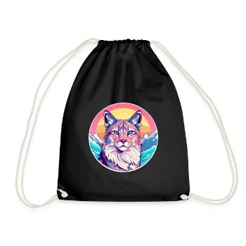 Lynx Watercolor Cartoon Kawaii Pet Animal Colorful - Drawstring Bag - black - Front