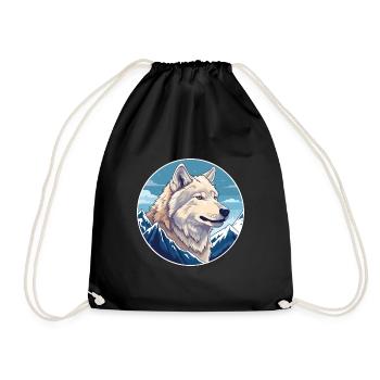Wolf Watercolor Cartoon Kawaii Pet Animal Colorful - Drawstring Bag - black - Front