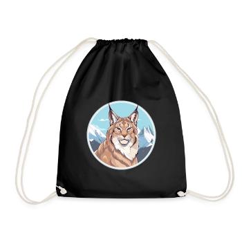 Lynx Watercolor Cartoon Kawaii Pet Animal Colorful - Drawstring Bag - black - Front
