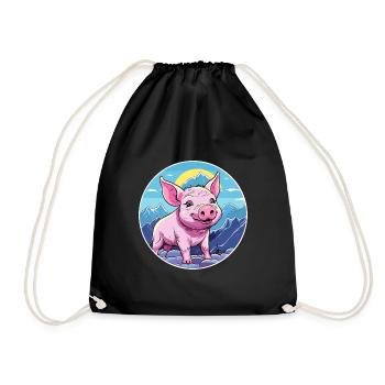 Cochon Aquarelle Dessin Animé Kawaii Animal De Compagnie Coloré - Sac de sport léger - noir - Devant
