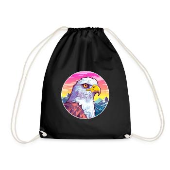 Hawk Watercolor Cartoon Kawaii Pet Animal Colorful - Drawstring Bag - black - Front