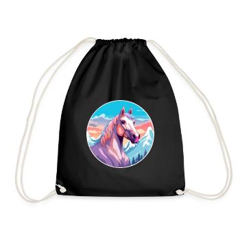 Pferd Aquarell Karikatur Kawaii Haustier Tier Farbefu - Turnbeutel - Schwarz - Vorne