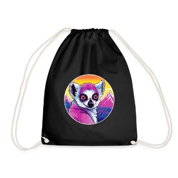 Lemur Watercolor Cartoon Kawaii Pet Animal Colorfu - Drawstring Bag - black - Front