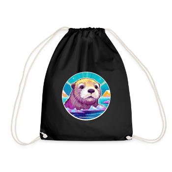 Otter Watercolor Cartoon Kawaii Pet Animal Colorfu - Drawstring Bag - black - Front