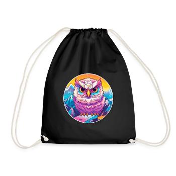 Eule Aquarell Karikatur Kawaii Haustier Tier Bunt - Turnbeutel - Schwarz - Vorne