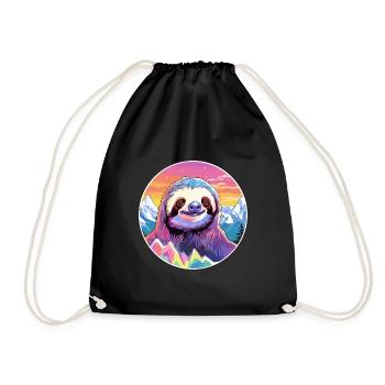 Sloth Watercolor Cartoon Kawaii Pet Animal Colorfu - Drawstring Bag - black - Front
