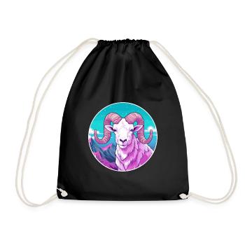 Widder Aquarell Karikatur Kawaii Haustier Tier Bunt - Turnbeutel - Schwarz - Vorne