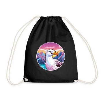 Seagull Watercolor Cartoon Kawaii Pet Animal Color - Drawstring Bag - black - Front