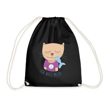 Katze Meer Urlaub Kinder Kinderzimmer Nordsee Cat - Turnbeutel - Schwarz - Vorne