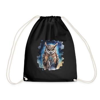 Hibou animal de pouvoir, sagesse, intuition, chamanique - Sac de sport léger - noir - Devant