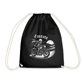 Skeleton rider riding classic motorcycle forever - Drawstring Bag - black - Front