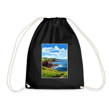 Prussia Cove Cornwall Vintage Travel Poster WPA - Drawstring Bag - black - Front