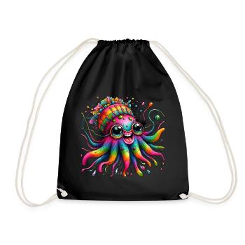 Octopus, Jellyfish, Sea, Colorful Animals, Hippie - Drawstring Bag - black - Front
