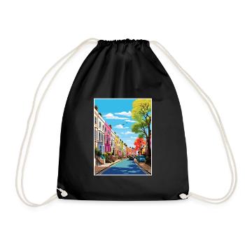 Notting Hill London Vintage Travel Poster Souvenir - Drawstring Bag - black - Front