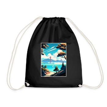 San Francisco Bay Area California Travel Poster - Drawstring Bag - black - Front