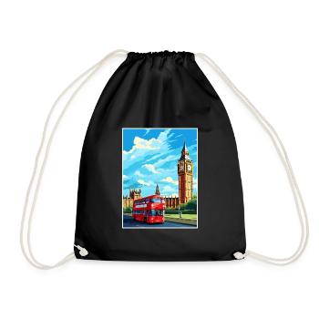 London England Vintage Travel Poster WPA Souvenir - Drawstring Bag - black - Front