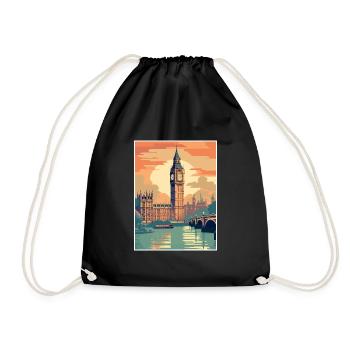 London England Vintage Travel Poster WPA Souvenir - Drawstring Bag - black - Front