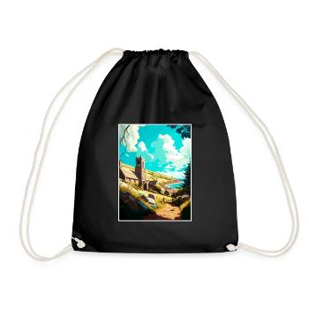 St Agnes England Vintage Travel Poster Souvenir - Drawstring Bag - black - Front