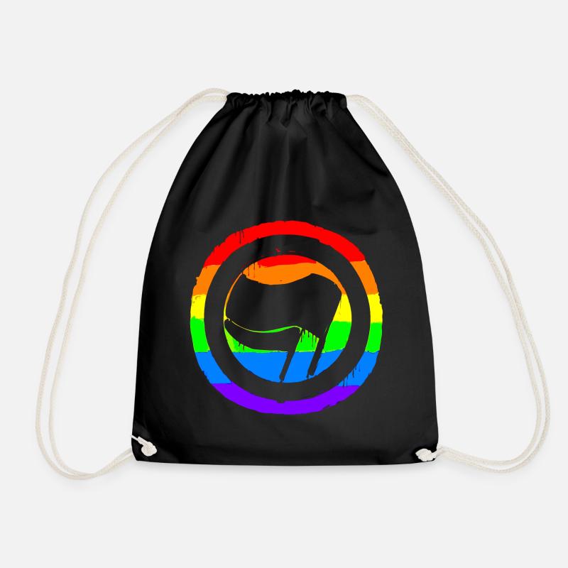 Regenbogen Bunt Protest Antifa Links - Turnbeutel - Schwarz
