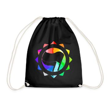 REGENBOGEN BUNT ANTIFASCHISTISCH - Turnbeutel - Schwarz - Vorne