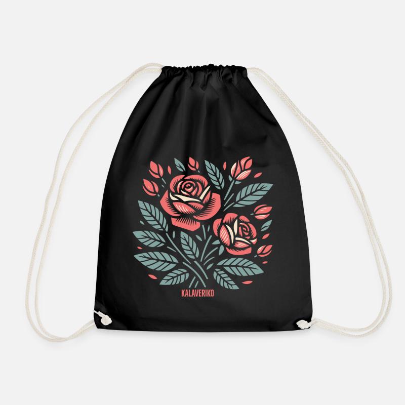 roses - Drawstring Bag - black