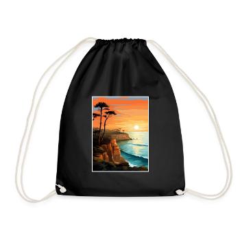 Sunset Cliffs California Vintage Travel Poster WPA - Drawstring Bag - black - Front