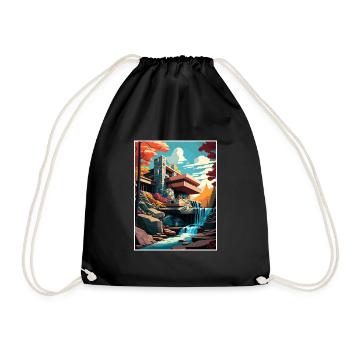 Fallingwater Pennsylvania Vintage Travel Poster - Drawstring Bag - black - Front