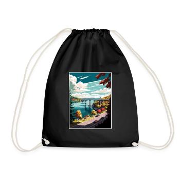 Poughkeepsie New York State Vintage Travel Poster - Drawstring Bag - black - Front
