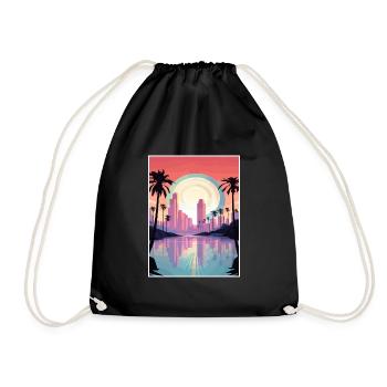Los Angeles California Deco Vintage Travel Poster - Drawstring Bag - black - Front