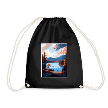 Lake Placid New York State Vintage Travel Poster - Drawstring Bag - black - Front