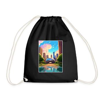 Chicago Illinois Millennium Park Travel Poster - Drawstring Bag - black - Front