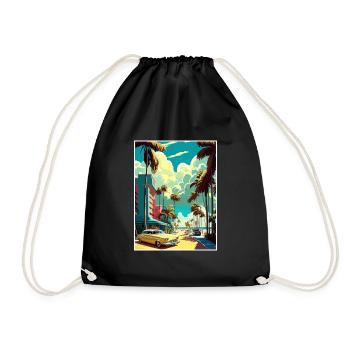 South Beach Florida Vintage Travel Poster Souvenir - Drawstring Bag - black - Front