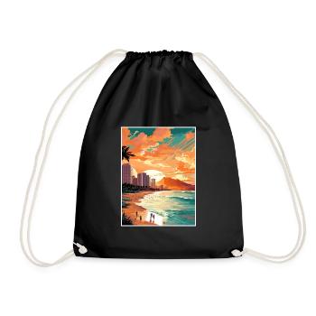 Waikiki Beach Hawaii Vintage Travel Poster WPA Art - Drawstring Bag - black - Front