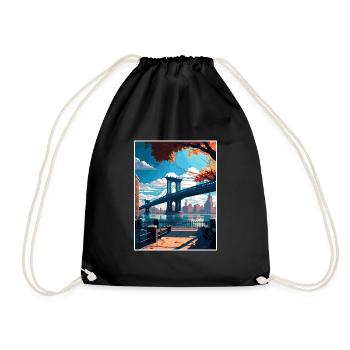 Brooklyn New York Vintage Travel Poster Souvenir - Drawstring Bag - black - Front