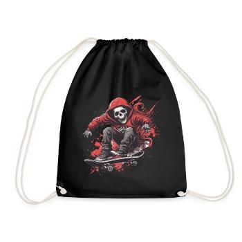 Skeleton Skull Skater Skateboarder Skateboard - Drawstring Bag - black - Front
