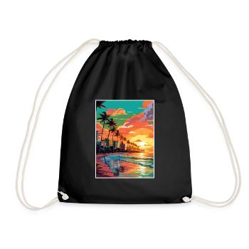 Miami Beach Florida Vintage Travel Poster Souvenir - Drawstring Bag - black - Front