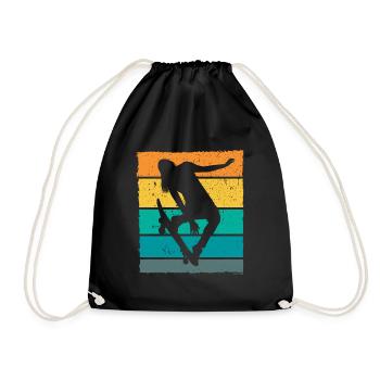 Retro Skaterin Skater Skateboarder Skateboard - Drawstring Bag - black - Front